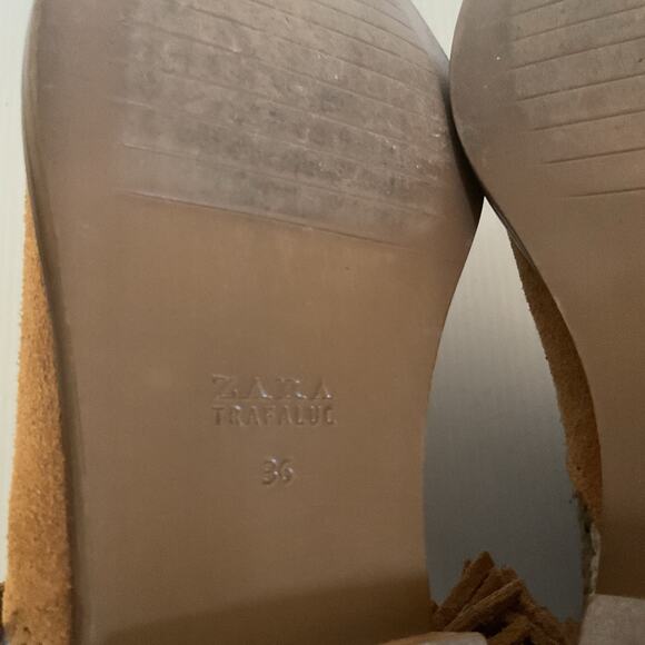 Zara Trafaluc Suede Fringe Western Boho Ankle Boots Size 36 Festival Western - Picture 7 of 9